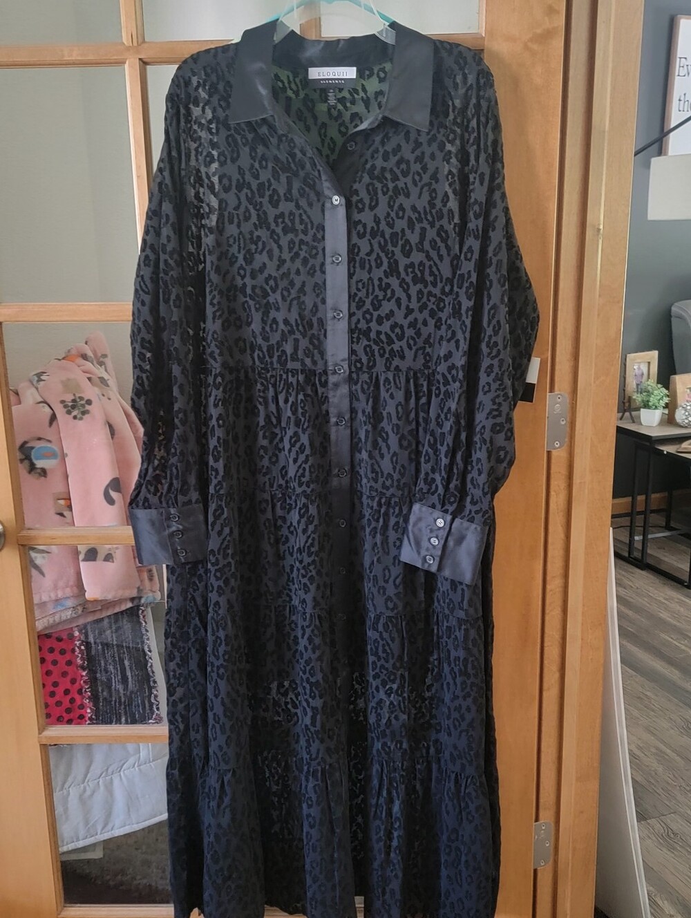 ELOQUII Black Leopard-Print Button-Front Maxi Dress